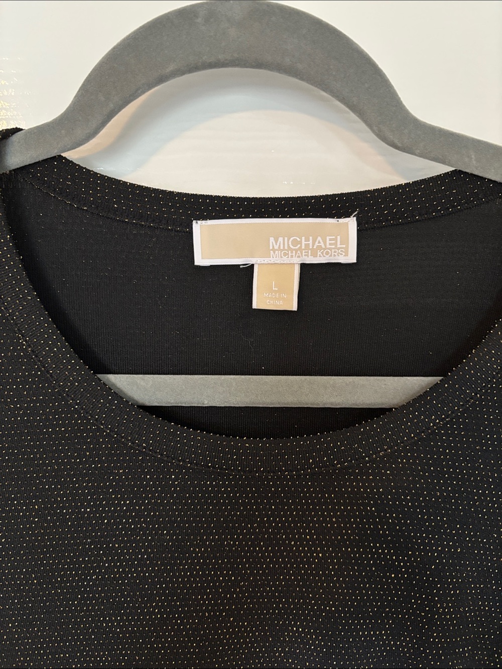 Michael Michael Kors Classic Black and Gold Sparkle Short-Sleeve Midi Dress - Picture 2 of 7